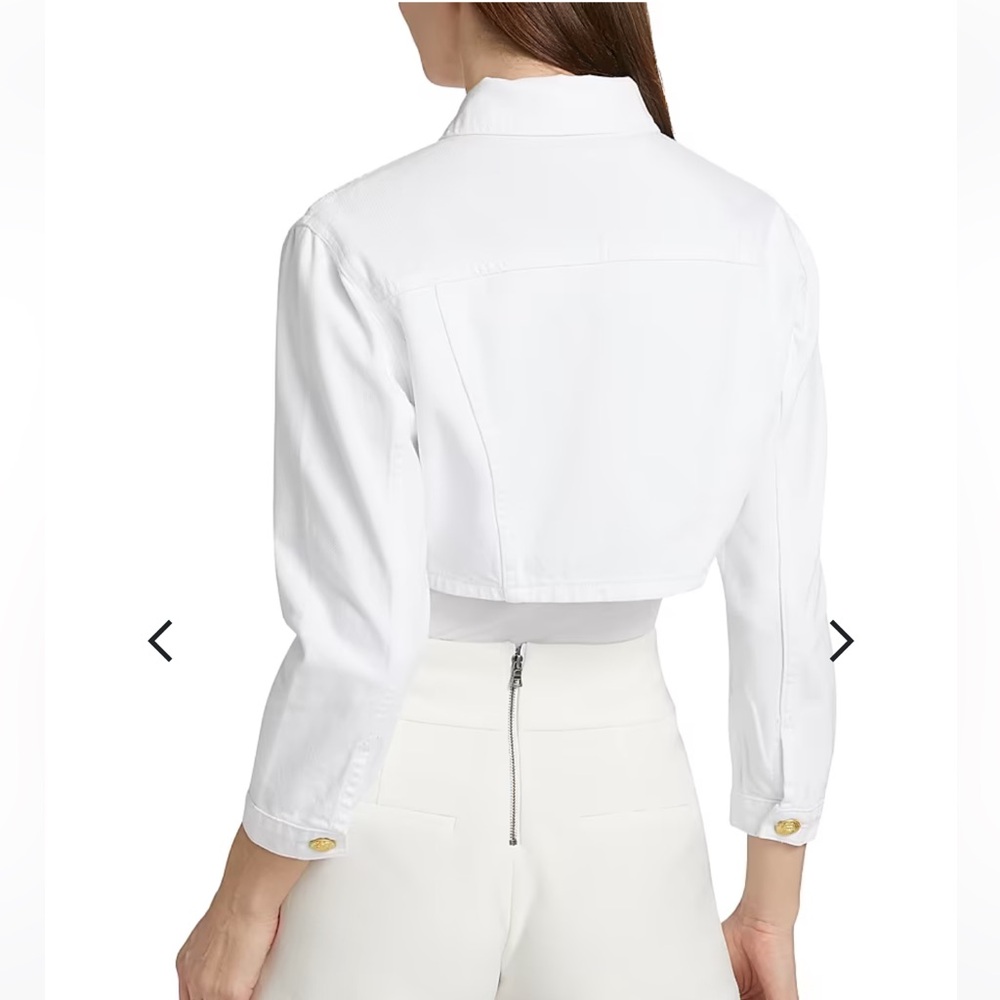 NWOT L’AGENCE Genevie Cropped Denim Jacket Blanc White Gold Dome Buttons Size M - Picture 6 of 7